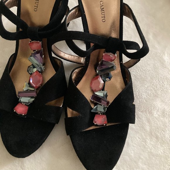 Vince Camuto Clarkson Suede Jeweled Platform Heels - Picture 1 of 5